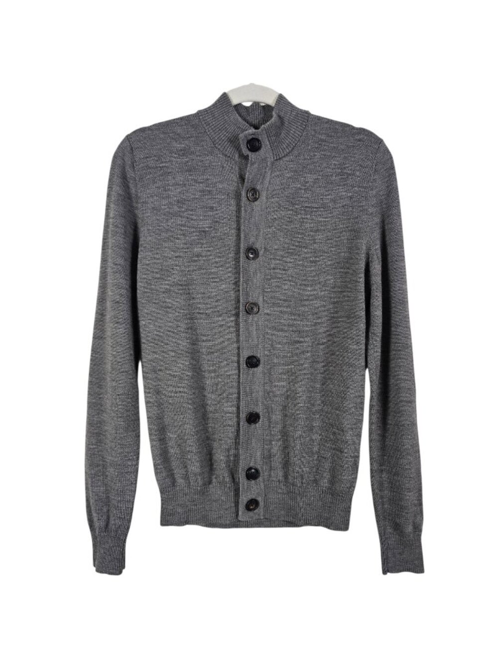 Suitsupply Mens Gray 100% Merino Wool Preppy Mock Neck Cardigan Sweater Medium